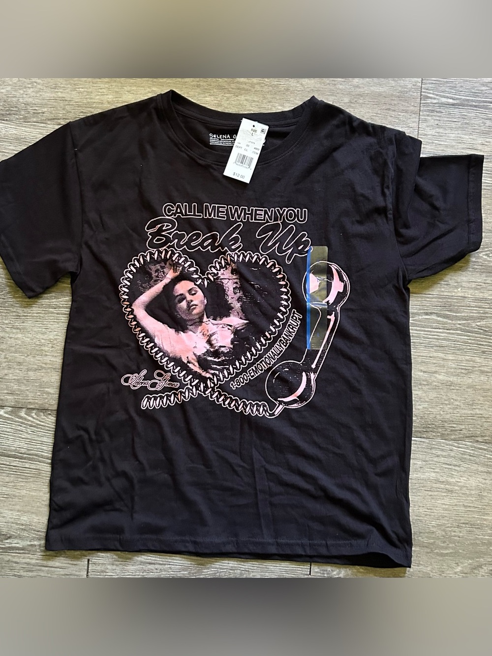 Selena Gomez Black Graphic 'Call Me When You Break Up' Tee with Pink Accent